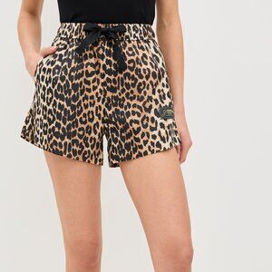 Ganni Duchesse Nylon Shorts, size 36, Leopard, NWT